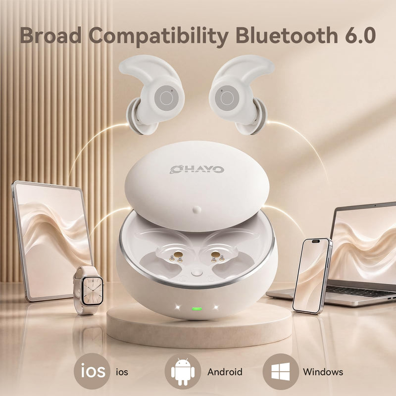 OHAYO A10 Sleep Earbuds, Noise Isolation with 72H Playtime, Ultra-Thin Design for Sider Sleeper, Strong Bluetooth 6.0 Connection, White Noise APP, Mini Sleep Earbuds Without Touch Control