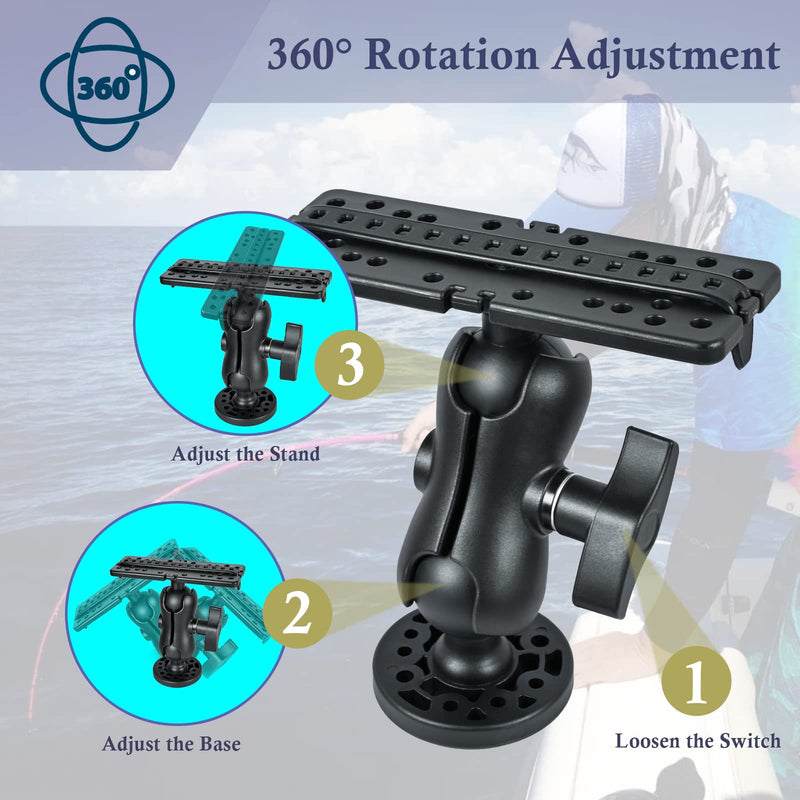 Fish Finder Mount Base, Universal 360° Rotation Ball-Mount Fish Finder Bracket, Nylon & Stainless Steel Electronic Holder for Marine Boat Kayak Pontoon Canoe Helix Garmin, 4*Srews, 4*Nuts