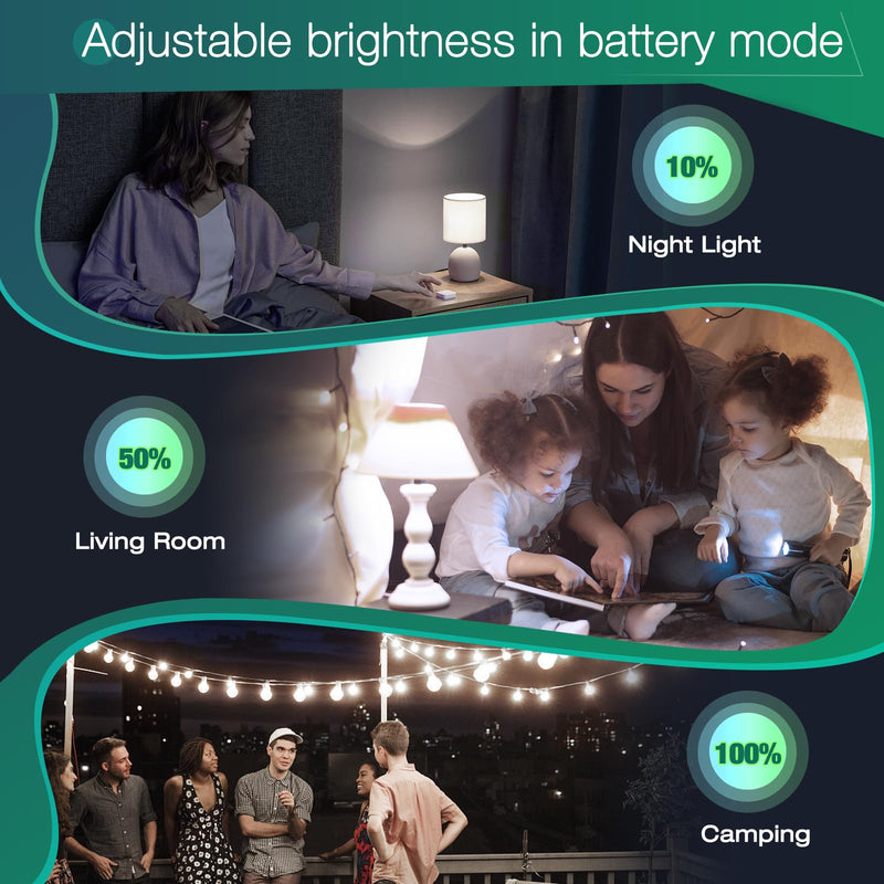 Emergency-Rechargeable Light Bulb with Hook,Stay Lights Up When Power Failure, 1500mAh 12W 60W Equivalent LED Light Bulbs for Home, Camping, Hiking(E27, with Hook,with Plug Cap) 6 Pack ZS6P