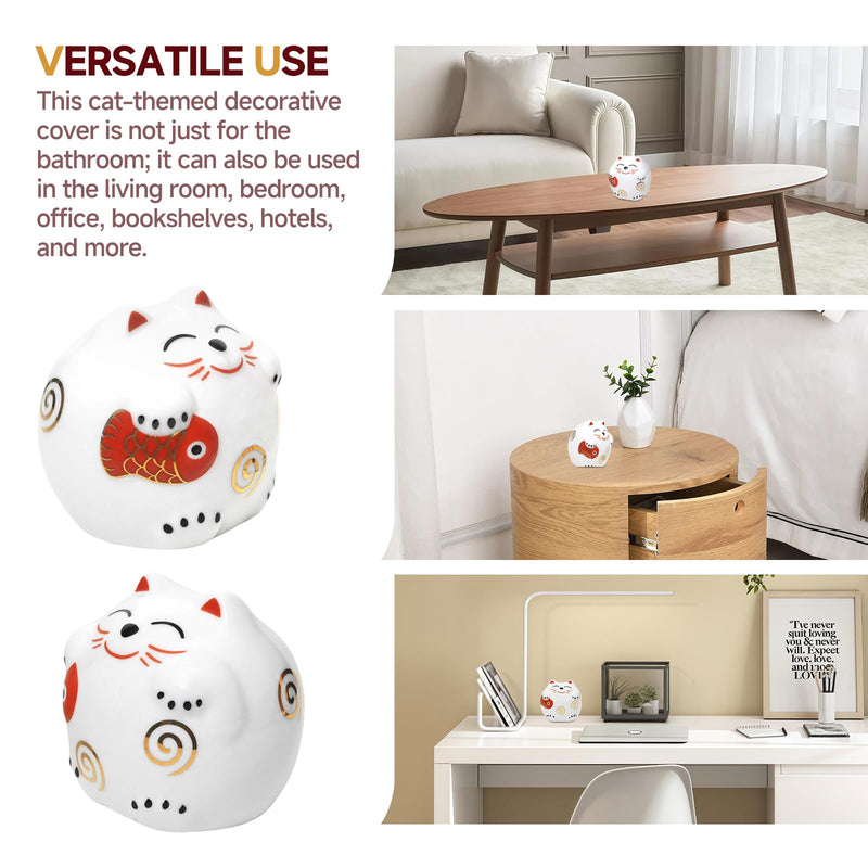(2Pack) White Ceramic Cat Toilet Bolt Covers - Decorative Animal Toilet Bolt Covers for Bathroom and Home Decor, Fun and Cute Cat-Themed Bathroom Decor Easy-to-Install Toilet Replacement Parts
