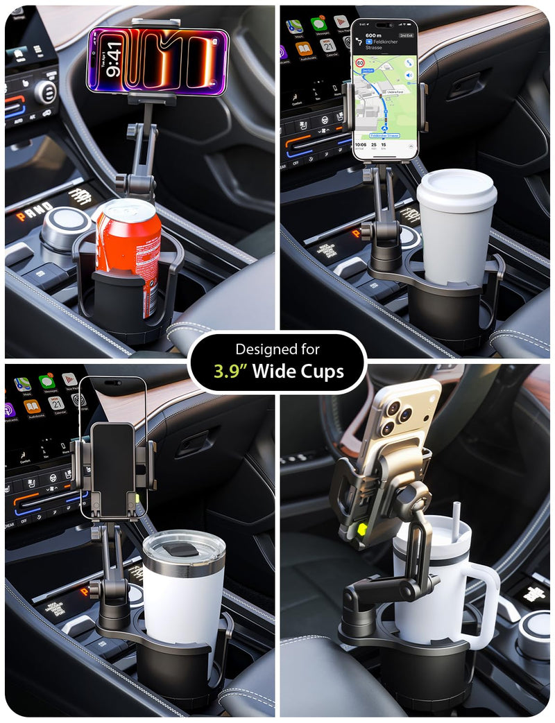 Bracketron Cup Holder Phone Mount for Car, TripGrip Truck Phone Holder | 2-in-1 cup holder phone holder, expandable base, one-click release, 360° rotation, folding support legs for up to 3.5" device