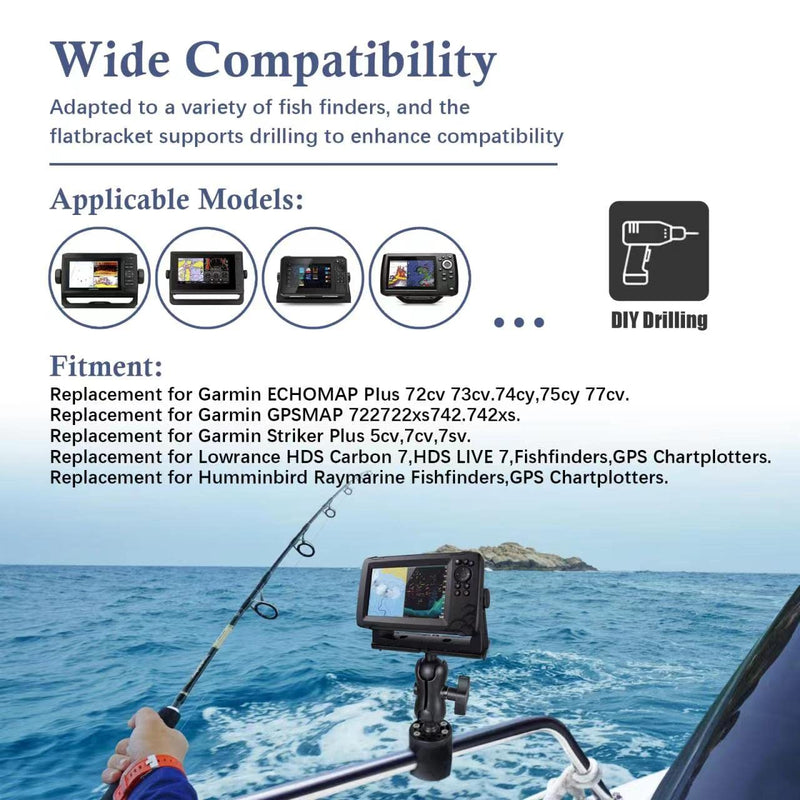 Fish Finder Mount Base, Universal 360° Rotation Ball-Mount Fish Finder Bracket, Nylon & Stainless Steel Electronic Holder for Marine Boat Kayak Pontoon Canoe Helix Garmin, 4*Srews, 4*Nuts