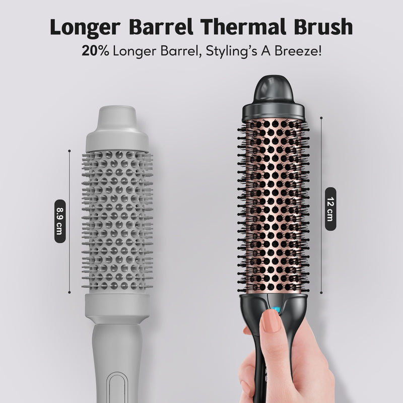 Farery Thermal Brush Extra Long Barrel, 38mm Hot Brush Curling Wand for Big Bouncy Curls, Non-Blowing Heated Round Brush, Ceramic Curling Wand for Medium & Long Hair, 9 Adjustable Temps, Dual Voltage