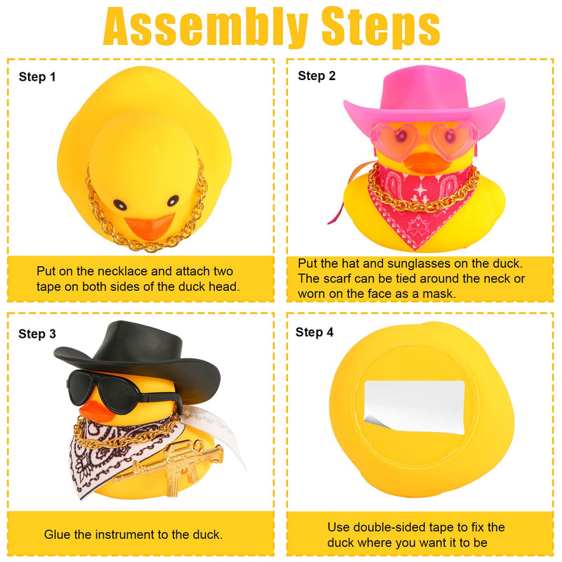 2pcs Rubber Duck Car Ornaments, Funny Rubber Ducks Car Dashboard Decorations Duck Car Accessories with Cowboy Hat Mini Scarf Necklace and Sunglasses for Car Desk Office Decor