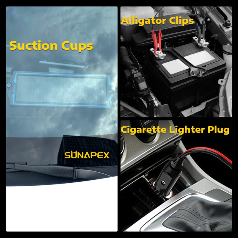 SUNAPEX 12V Solar Trickle Charger Portable Power Solar Panel Solar Battery Charger 12 Volt Waterproof Solar Battery Maintainer for Car Truck Boat RV Motorcycle Marine Trailer Battery 1.8W