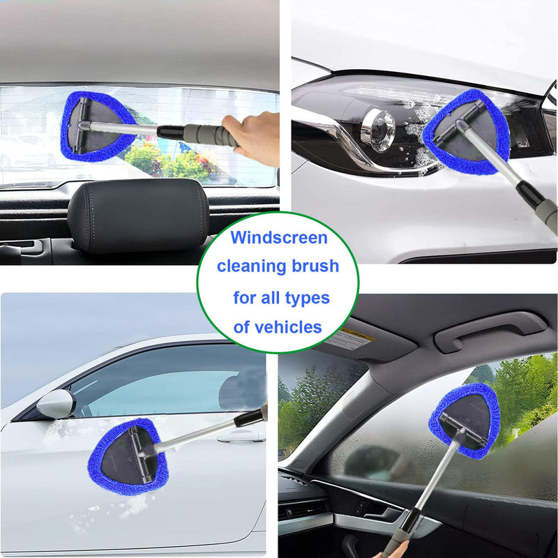 desin Windshield Cleaning Tool, Car Window Cleaner Windshield Cleaner with 4 Reusable and Washable Microfiber Pads and Extendable Handle Auto Inside Glass Wiper Kit Blue
