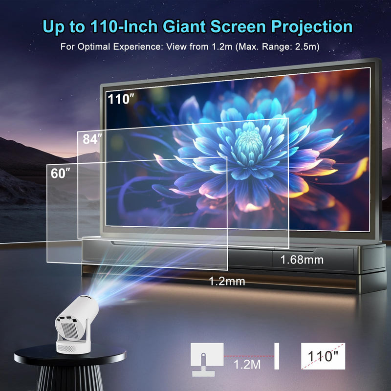 【Built-in Apps】Mini Projector WiFi and Bluetooth ,Movie Projector Compatible with TV Stick Smartphone / HDMI / USB,Support 4K Portable HD Outdoor Indoor for Home Theater with Wall/Ceiling Projection