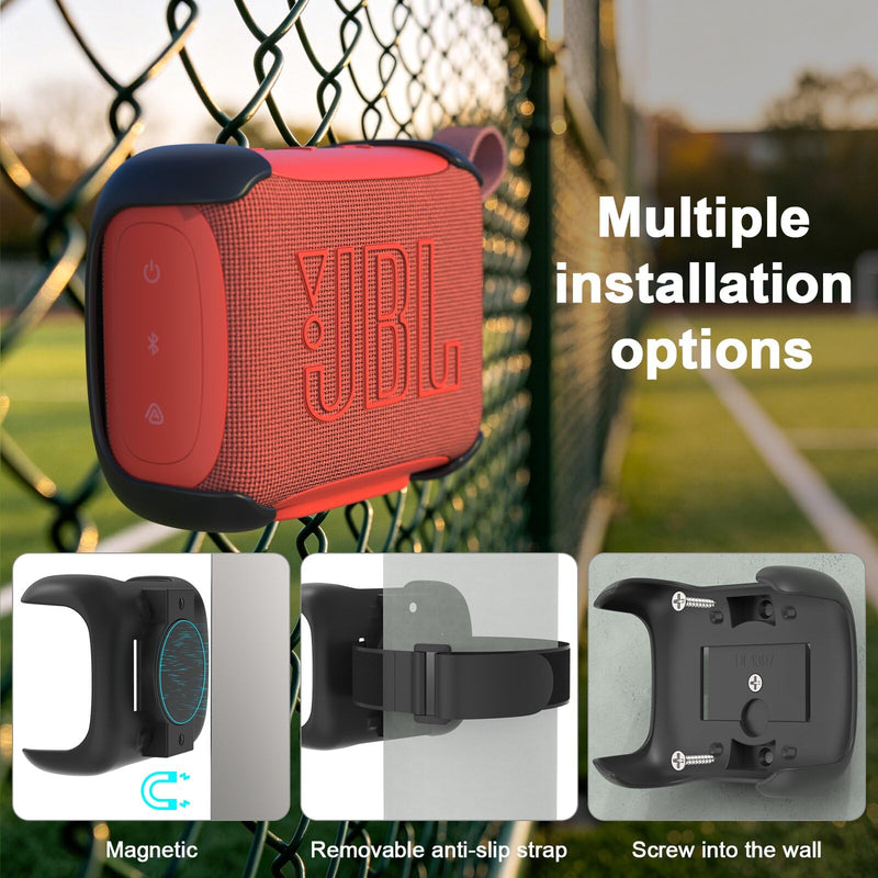 Magnetic Mount Holder for JBL Go 5 Speaker, 3-in-1 Magnetic Case Mount with Removable Anti-Slip Strap & Mounting Screws, Speaker Mount for Bike, Golf Cart, Pole, Wall, Motorcycle