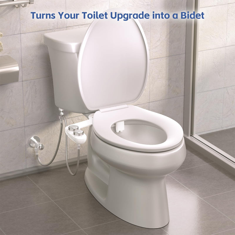 WATERLACE Bidet Attachment for Toilet Seat Water Pressure - Non Electric Bidets Self Cleaning Sprayer - Dual Nozzle Bidet Attachments Toilets Spray - Adjustable Bidets Wash Butt Cleaner for Bathroom White