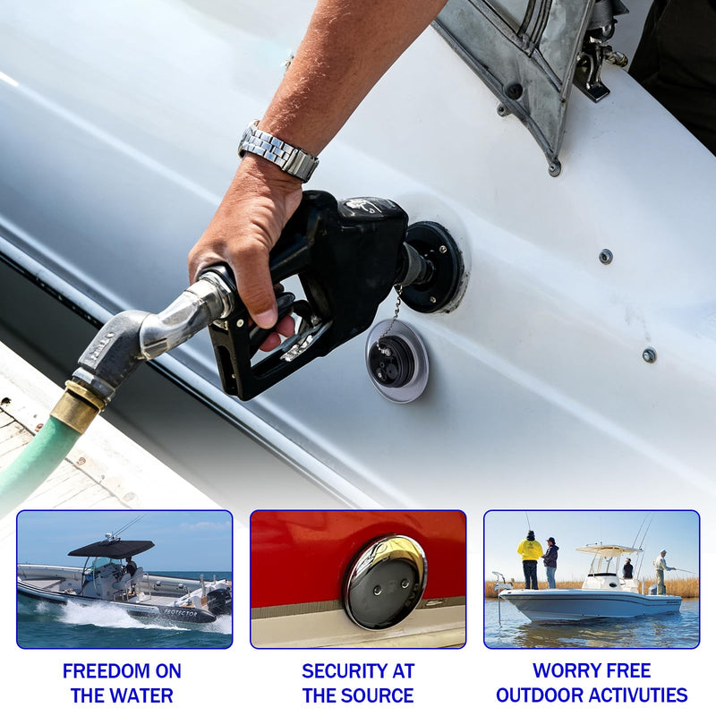 0540DPG99A Marine Fuel Tank Cap for Perko 1-1/2" Vented Gas Deck Fill, Includes Wrench, O-Ring & Chain