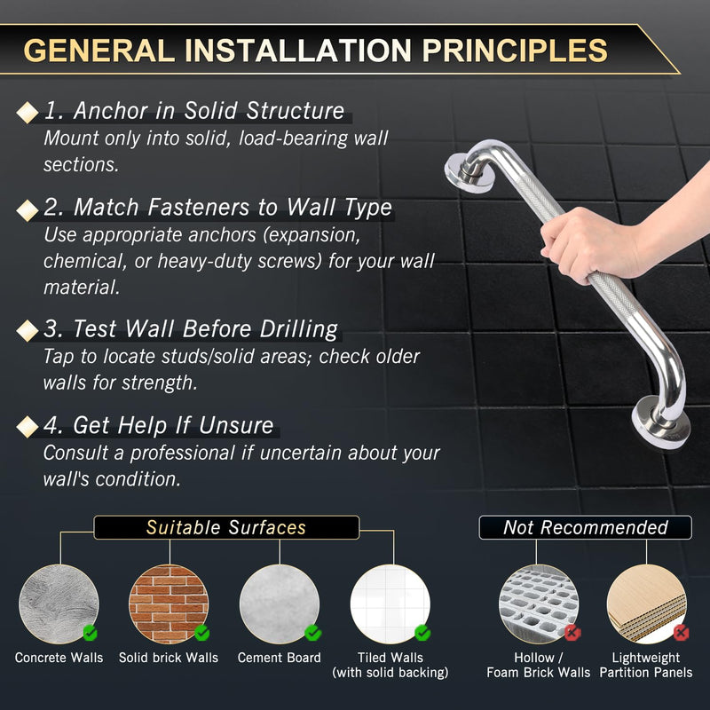 supregear Grab Bars for Bathtubs and Showers, Anti Slip Bathroom Grab Bars for Seniors, 304 Stainless Steel Safety Shower Handle, Toilet Handicap Elderly Assist Bathroom Wall Handle, 24 inch