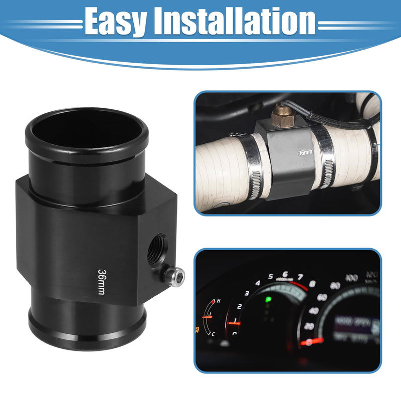 X AUTOHAUX 1 Set 36mm Universal Aluminum Water Temp Temperature Joint Pipe Sensor Gauge Radiator Hose Adapter with Hose Clamps