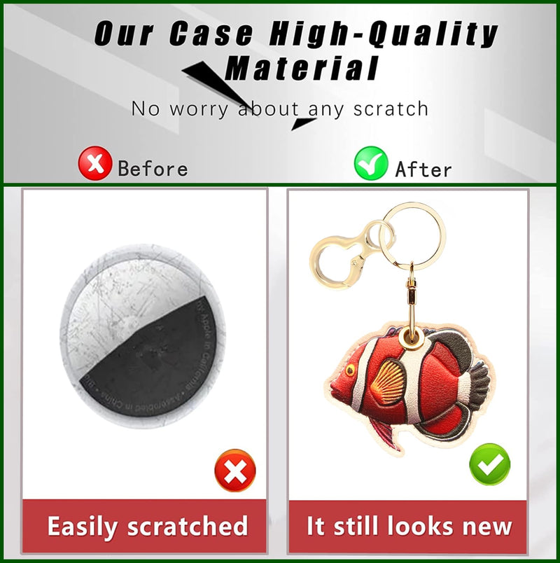 BORKUANA PU Leather Keychain holder Protective Case Compatible with AirTag | Cute Drop-proof Cover with Keyring,Anti-Scratch Finder GPS Tracker Case for Wallet Keys,bag,Backpack,Pets,Luggage,Fish Fish 5