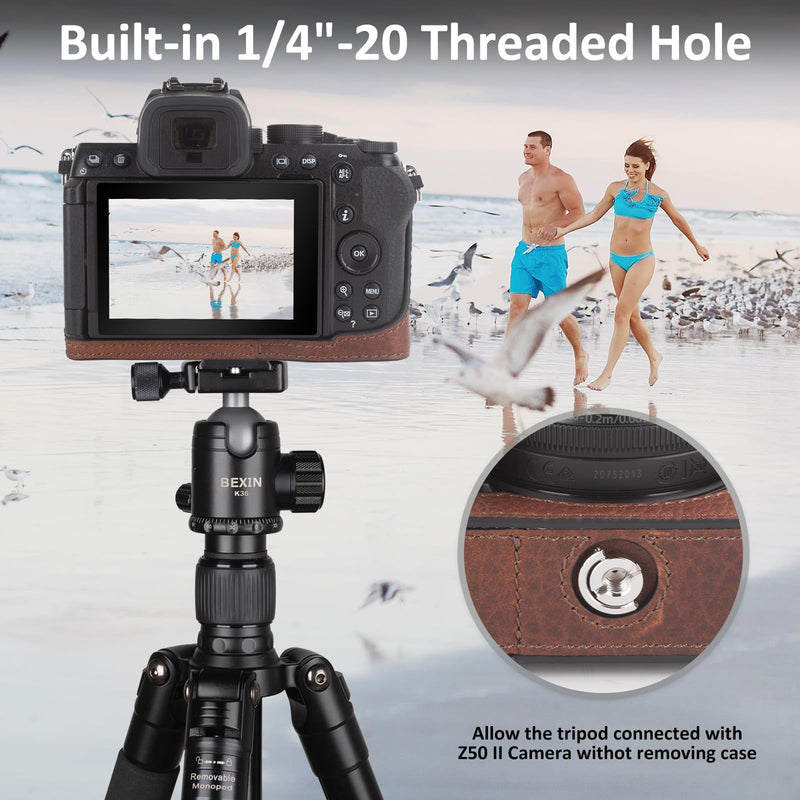 MUZIRI KINOKOO Case for Nikon Z50 II, Retro Style Premium Genuine Leather Half Case for Nikon Z50II Camera - Z50 II Accessories Protective Cover - with Opening Bottom and Hand Grip Design - Brown