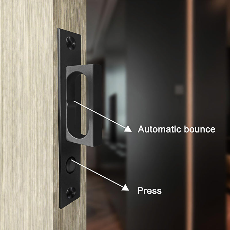LWZH Brushed Nickel Pocket Door Edge Pull with Push Automatic Bounce Switch,Sliding Door Pull Hardware, Flush Hidden Handle（Black） Black
