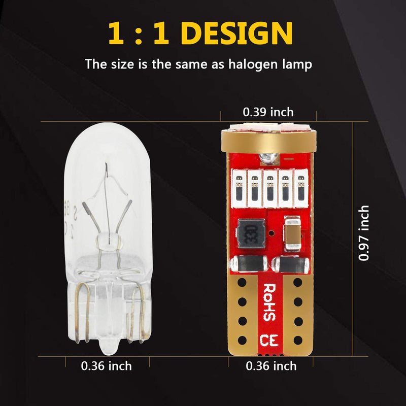 PHINLION 194 LED Red Bulbs Super Bright Wedge 168 2825 175 T10 15-SMD 4014 Chipsets LED Replacement Lamps for Car Interior Dome Map Reading Courtesy Side Marker Tail Parking Lights