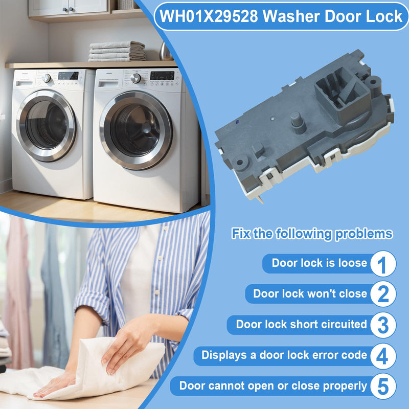 Upgrade WH01X29528 Washer Door Lock Compatible with GE General Electric Washing Machine Clothes Washer Lid Lock Door Latch Switch, Replacement AP6985313, EAP12749276, 4958749, PS12749276, PD00060769