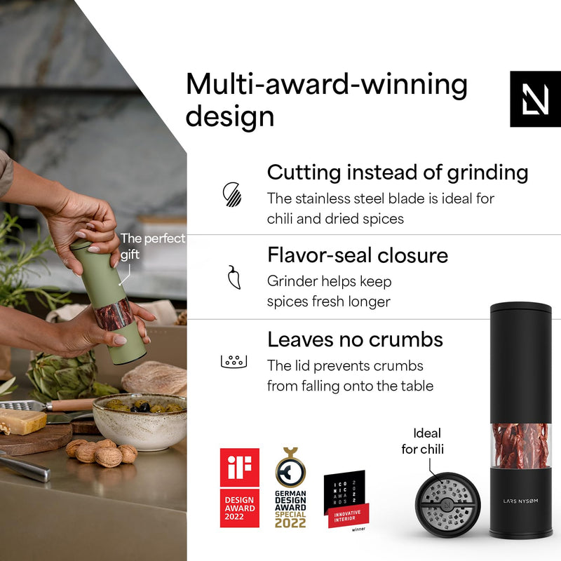 LARS NYSØM Chili Mill with Stainless Steel Cutting Blade I Premium Chili Cutter I Design Spice Mill (Carbon Black) Manual Chili Mill Carbon Black