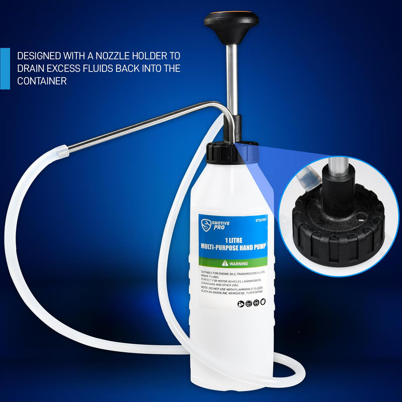1.05 Quart / 1 Liter Multi-Purpose Oil Pump, Hand Fluid Transfer Pump for Engine, Transmission and Gear Oils, Precision Fluid Dispensing in Tight Spaces