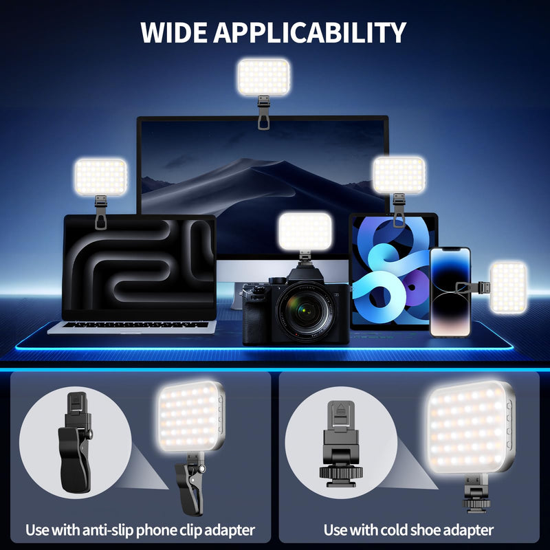 EMART 60 LED Selfie Light for iPhone Protable Clip Light for Phone Camera | 360° & 160° Rotatable Adapter Attachment, CRI 97+ 2200mAh Rechargeable, Ideal for Influencer Video Recording Makeup