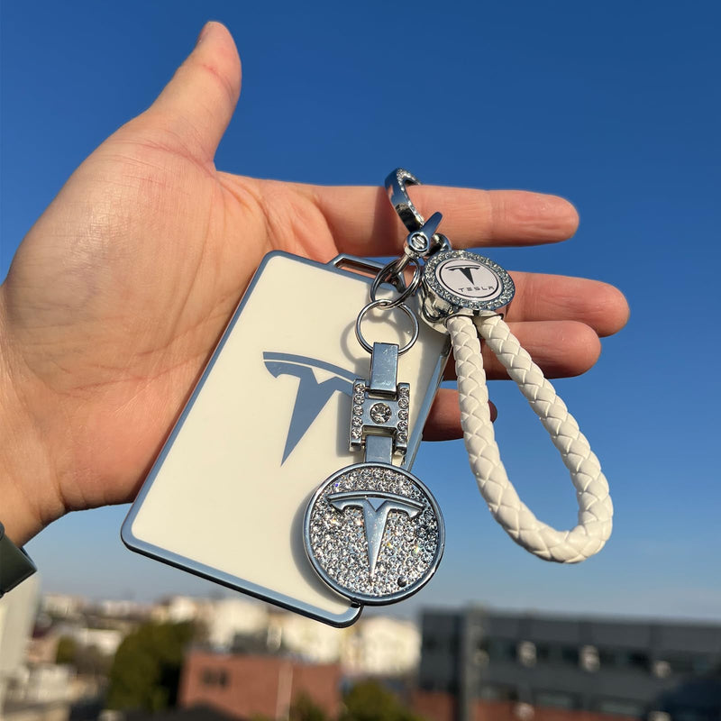 for Tesla Key Card Holder Bling Key Chain Card Key Holder for Model S/X/3/Y Cybertruck Keychain White