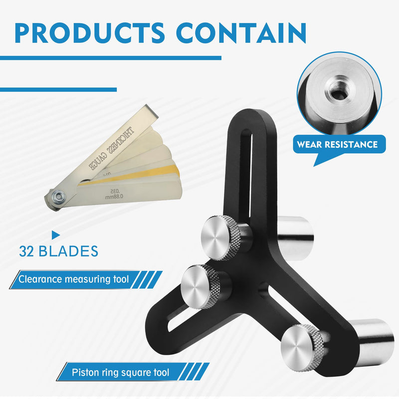 Universal Piston Ring Squaring Tool for End Gap 2-5inch Bores with 32 Blades Feeler Gauge Gap Measuring Tool ﻿ Squaring tool+Feeler