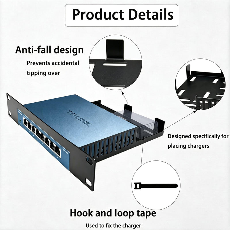 10 inch 1U Metal Network Rack Mount for TP-Link TL-SG108PE TL-SG108 Switch | Add space for power adapter placement, Open Frame Design, Enhanced heat dissipation, Anti-fall baffle
