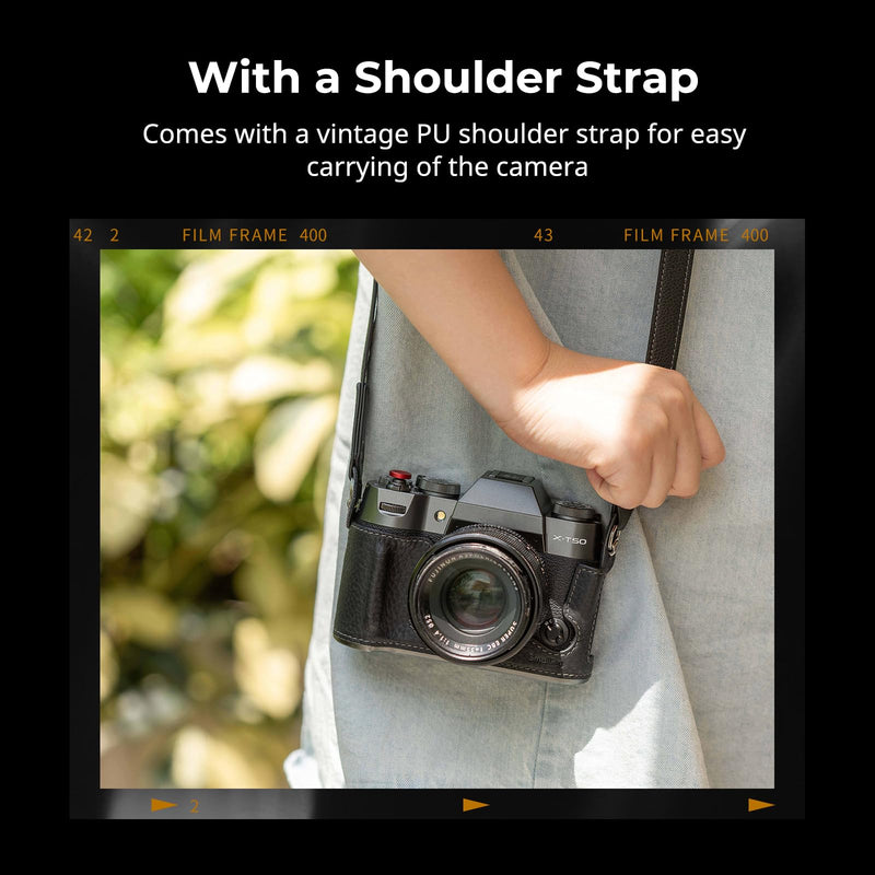 SMALLRIG X-T50 Half Leather Case Kit with Shoulder Strap, Retro Style Leather Camera Half Case with Aluminum Alloy Frame for FUJIFILM X-T50 (Black) - 4709 Black
