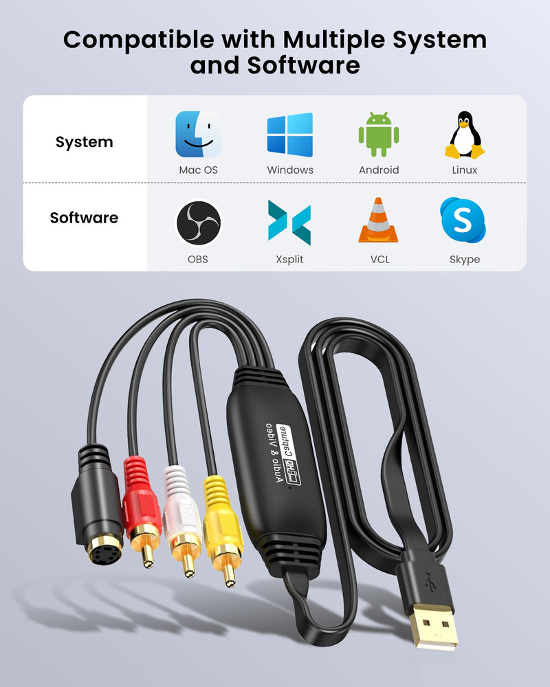  [AUSTRALIA] - VHS to Digital Converter, avedio links USB2.0 Video Cpture Card, RCA AV to USB Audio Video Converter, 1080P Video Capture Device Convert VHS VCR DVD to Digital Adapter, Compatible with Windows, Mac OS Black