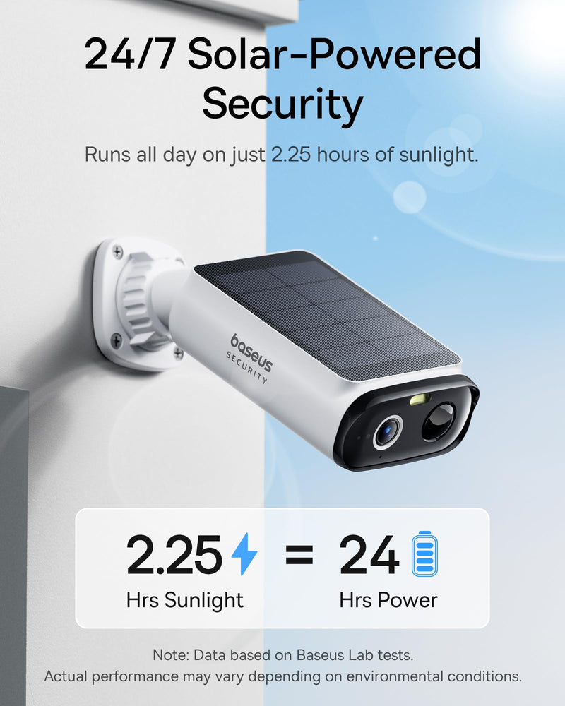 Baseus Solar Security Cameras Wireless Outdoor S1 Lite, 2K QHD Solocam, Continuous Power, Color Night Vision, AI Human Detection, IP67, No Monthly Fee, Local Storage, Works with Alexa & Google Home 2K Solocam