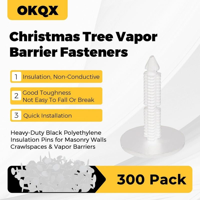 300-Pack 1 3/8'' Christmas Tree Vapor Barrier Fasteners - Heavy-Duty White Polyethylene Insulation Pins for Masonry Walls, Crawlspaces & Vapor Barriers White 300 Pack