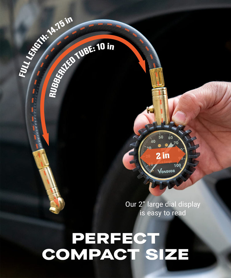 Vondior Heavy Duty Tire Pressure Gauge with Large Glow Dial - ANSI Certified for Cars and Trucks, Easy-Read and Stocking Stuffer for Men Black 0-100 PSI