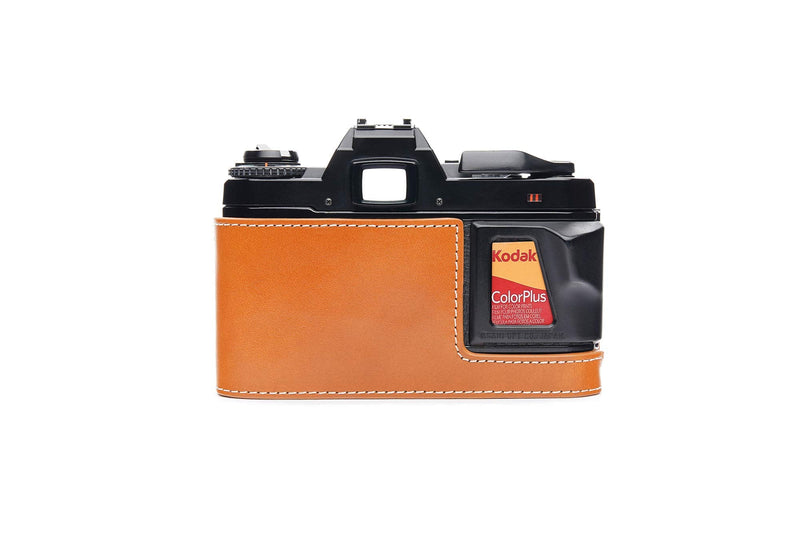 Pentax Super A Case, BolinUS Handmade Genuine Real Leather Half Camera Case Bag Cover for Pentax Super A Camera with Hand Strap (Yellow) Yellow