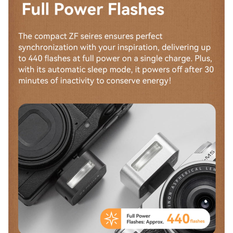ZENIKO Mini Camera Flash ZF08,Single-Contact Hot Shoe Speedlite with CCT 6500K±200K/470mAh/3s Recycle Time/5 Power Levels/Type-C Charging/440 Full-Power Flashes (Black) Black