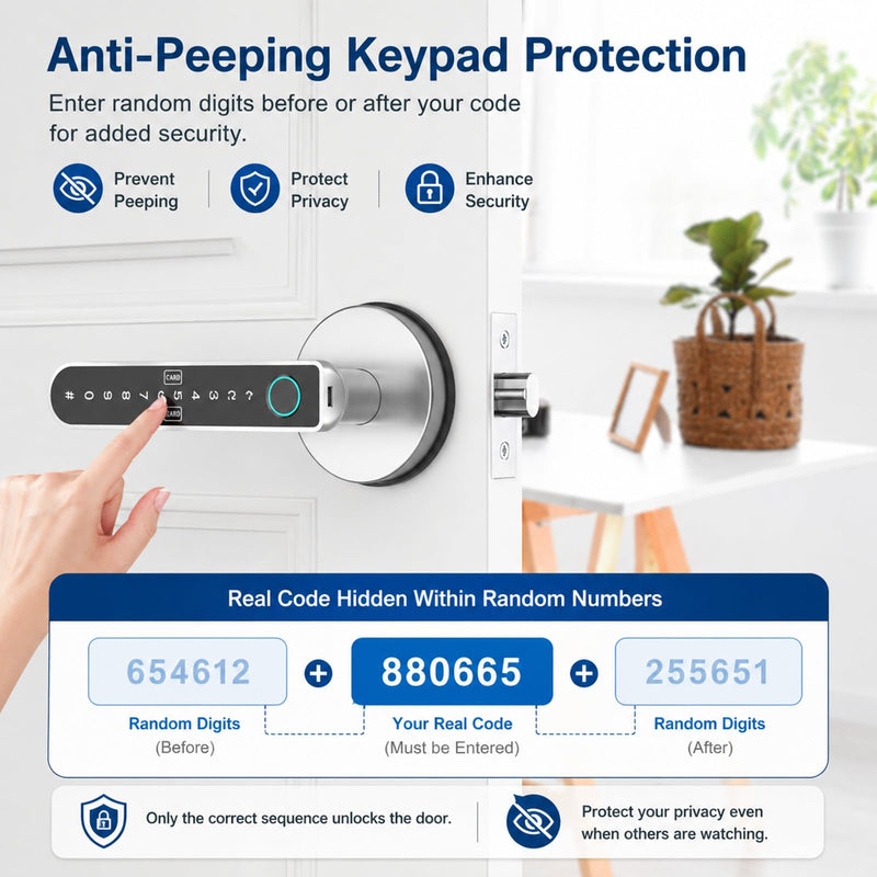 Fingerprint Door Lock, Smart Door Knob 5-in-1 with App Control & Standalone Mode, Keyless Entry with Fingerprint, Keypad Code, IC Card & Keys, Auto Lock, Silver