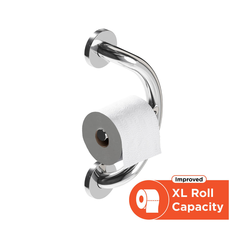 HEALTHCRAFT Plus 2-in-1 Toilet Paper Holder and Grab Bar (14 Inch) | ADA Compliant Safety Grab Bar for Seniors, Wall-Mounted, Supports Up to 500 lbs in Polished Chrome