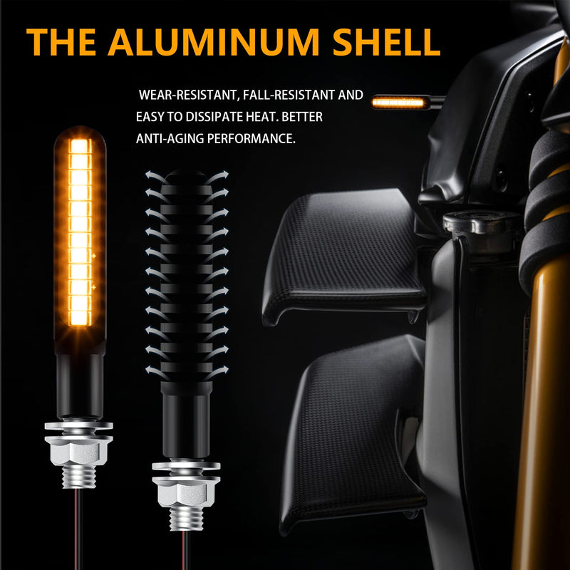 2PCS Flowing LED Motorcycle Turn Signal Lights, Aluminum Alloy 12V Super Bright Motorbike Front Rear Blinkers Indicators Fit for Harley Honda KTM Kawasaki Suzuki Yamaha - Amber