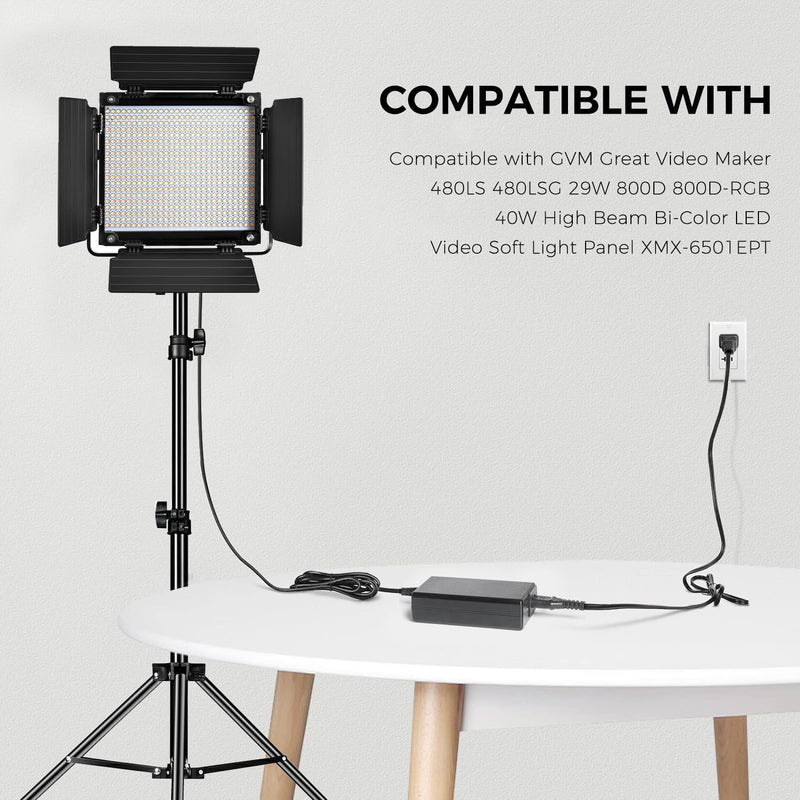 15V Video Light Power Adapter Compatible with GVM Great Videq Maker 520S 560AS 672S 680RS 480LS 480LSG 29W 800D 800D-RGB 40W High Beam Bi-Color LED Video Soft Light Panel XMX-6501EPT