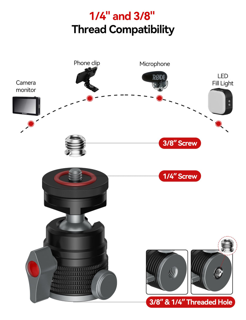 IFOOTAGE Mini Ball T31D Head,65mm Camera Monopod Head,Metal Tripod Heads | 360° Rotation for Panoramic Shooting,90° & 360° Flexible Ball Head,1/4" Screw and Cold Shoe Mount,Max.PayLoad 11lb