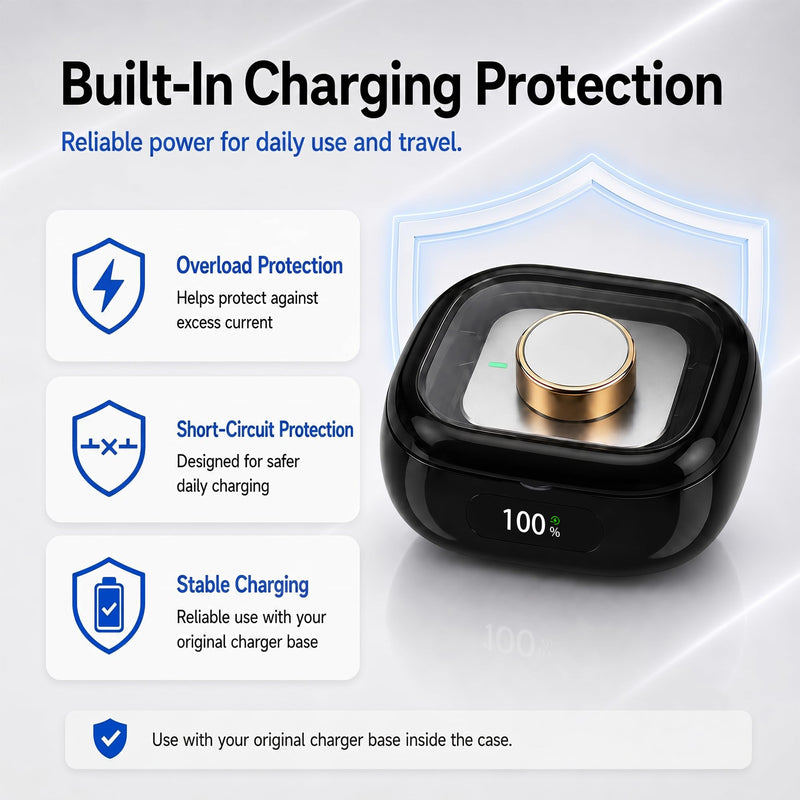 Wireless Charging Case for Oura Ring Gen 5/4/3 (Black) | Portable 2000mAh Travel Charger with LED Battery Display & Clear Window, Up to 15 Full Charges, Fits All Ring Sizes Black