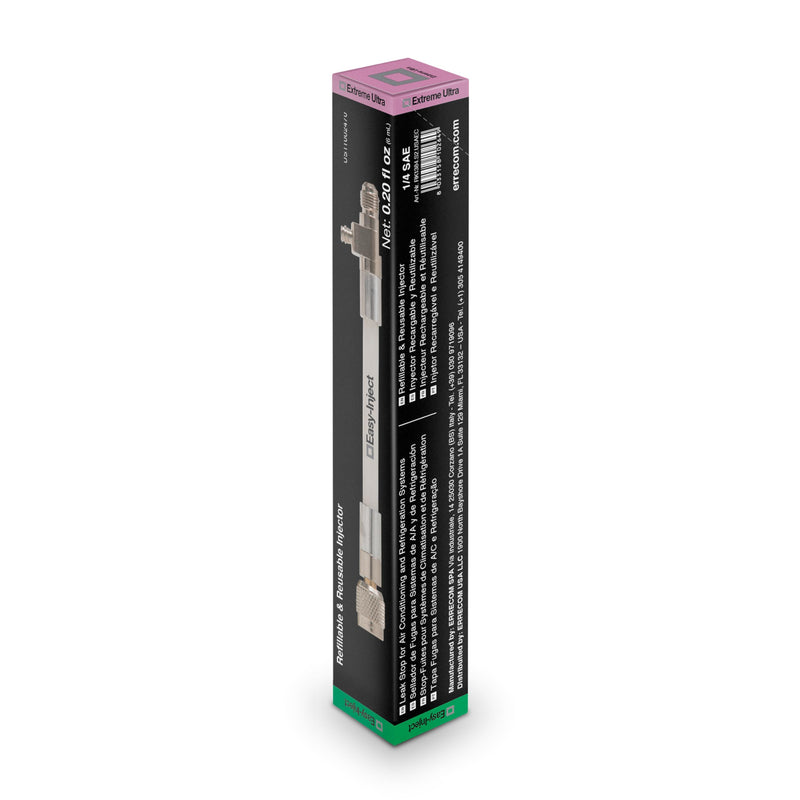 Extreme Ultra A/C Leak Stop Direct Easy Inject Solution for HVAC&R Systems up to 6 Tons with 1/4 SAE Charging Port, for all Refrigerants and Oils | Reusable, Refillable, US Patented - 0.2 fl oz (6 mL) A/C Leak Stop 1/4 SAE Adpt.