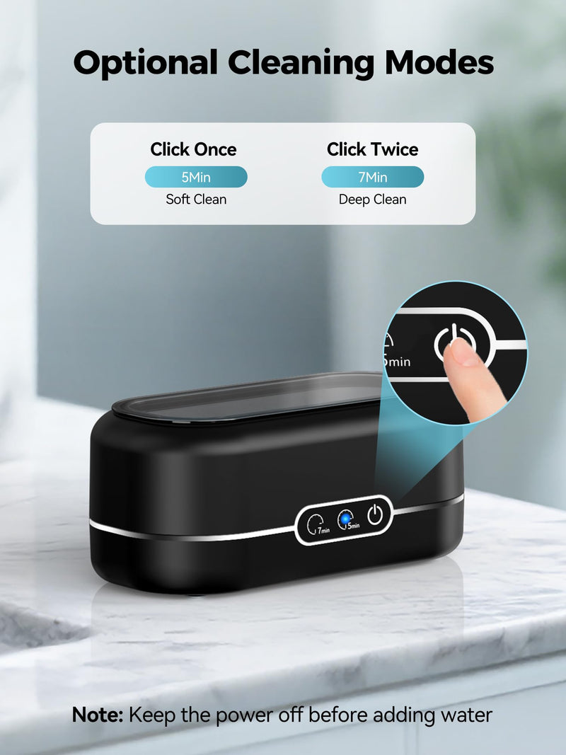 Miorcols Ultrasonic Jewelry Cleaner, 48KHz Jewelry Ultrasonic Cleaner Machine for All Jewelry, Glasses, Rings, Retainers, Watch Strap, Dentures, 304 Stainless Steel 12oz Cleaning Pod - Matte Black