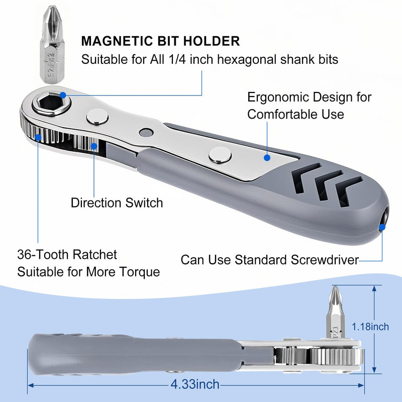 30in1 Right Angle Screwdriver, 36-Tooth Mini Ratchet Wrench, Angle Screwdriver for Tight Spaces, Low Profile Offset screwdriver, Magnetic Ratchet Screwdriver Repair Tool