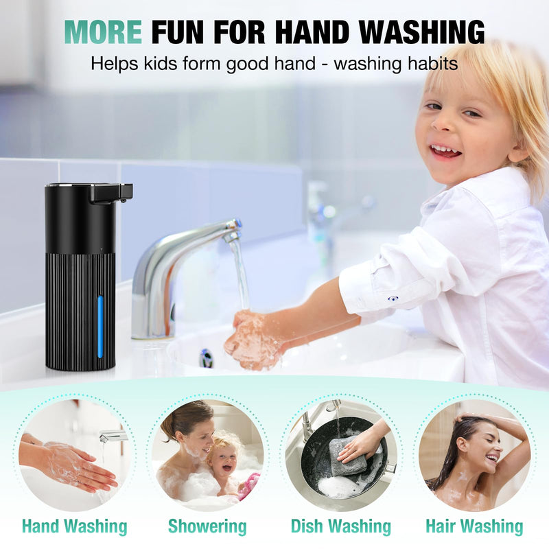 2 Pack Automatic Soap Dispenser: 14oz Plastic - Foaming Touchless 4 Level Adjustable Wall Mount Foam Black Rechargeable Electric Auto Smart Soap Dispenser Set - Bathroom Kitchen Hand Dish Lotion 2 Pack Black