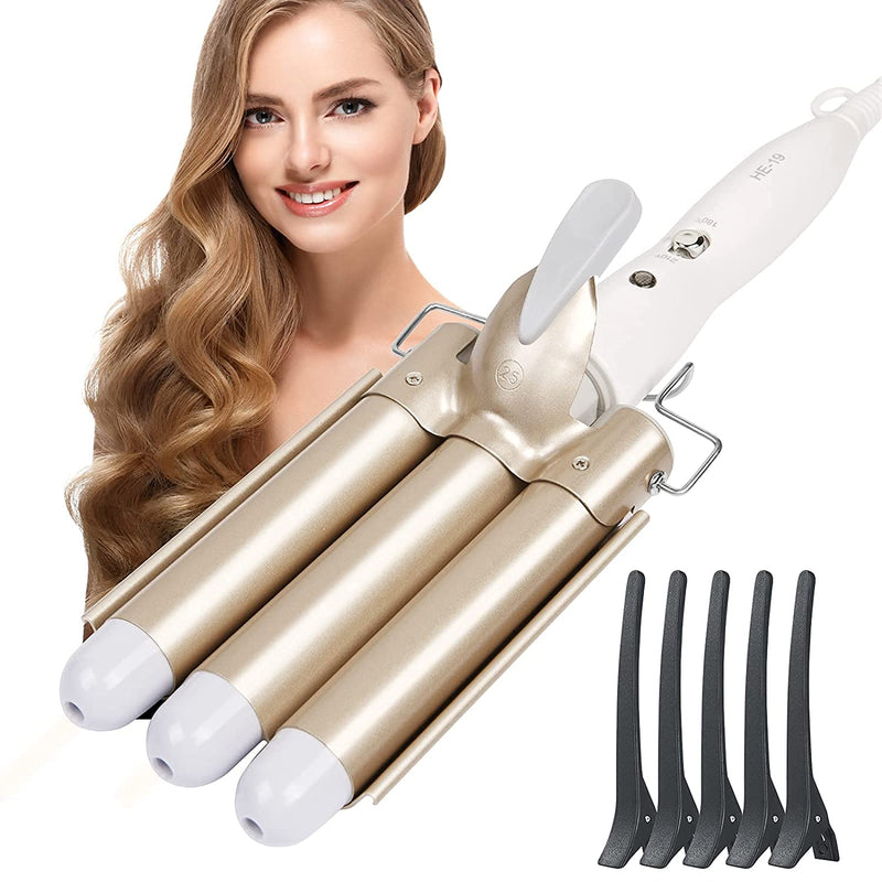  [AUSTRALIA] - flintronic Hair Curler, 3 Barrels Curler Ceramic Curling Iron Wand Hair Wavers with Two Gear Temperature Control, 25mm Curling Tongs Crimping Bubble Styling Tool Gold