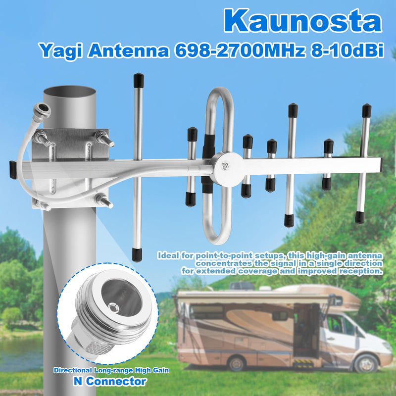 Directional Yagi Antenna for Cell Phone Signal Booster/Cellular Repeater with SMA Female N Connector 10dBi 4G LTE Broadband 698-2700 Mhz Universal Outdoor Antenna with 5ft RG58 Cable 4G N Female Antenna+N Male to SMA Female Adapter