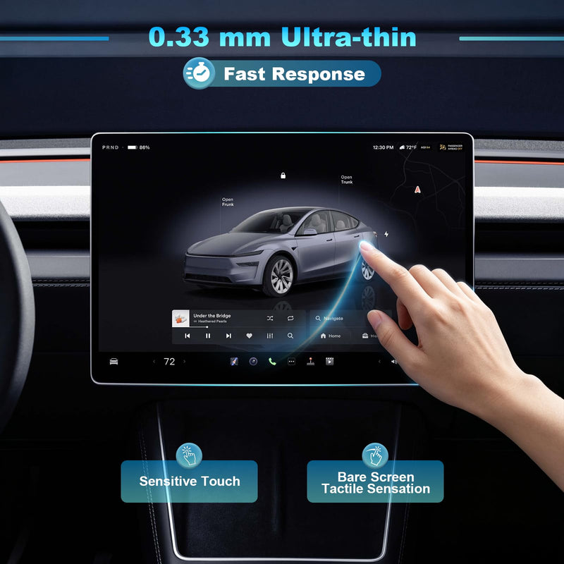 9H Crystal Tempered Glass Screen Protector for Tesla Model Y Juniper 2025-2026 Performance & Premium, Front 16"&Rear 8" Matte Anti-Glare & Anti-Fingerprint, 0.33mm Ultra-Thin, Bubble-Free Installation Kit