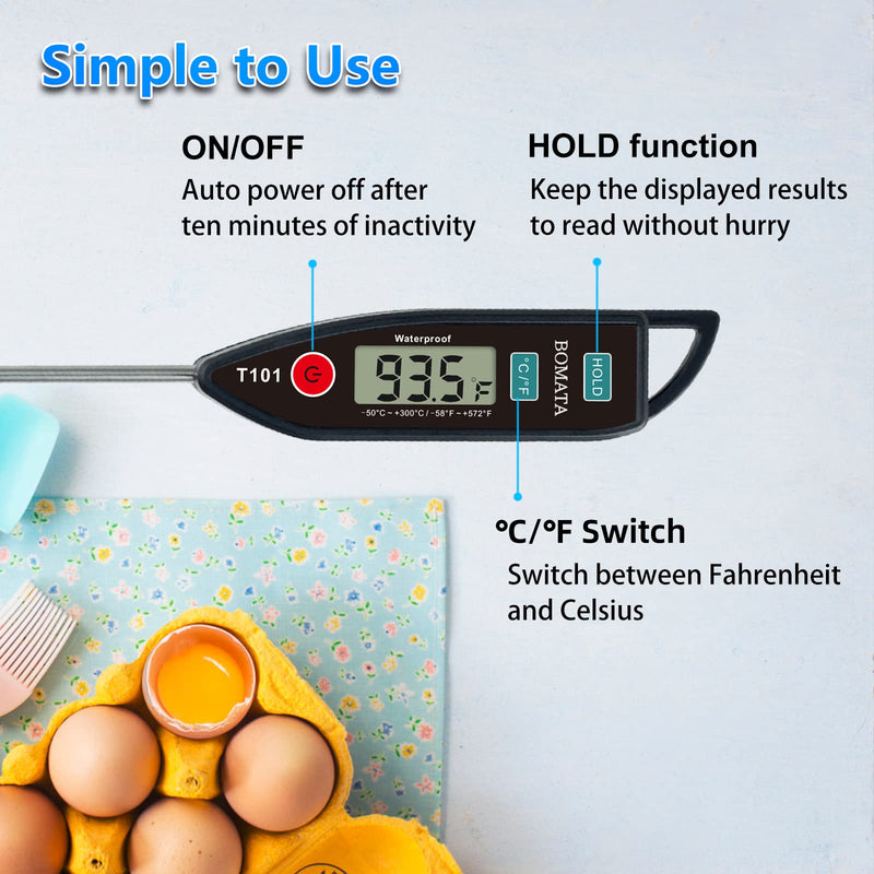 BOMATA 6 Pack Waterproof IPX7 Meat Thermometer Instant Read Food Thermometer with Long Probe for Water, Liquid, Kitchen Cooking, Grill,BBQ ! T101 X 6 Pcs (Black & Red & White)… Black,Red,White
