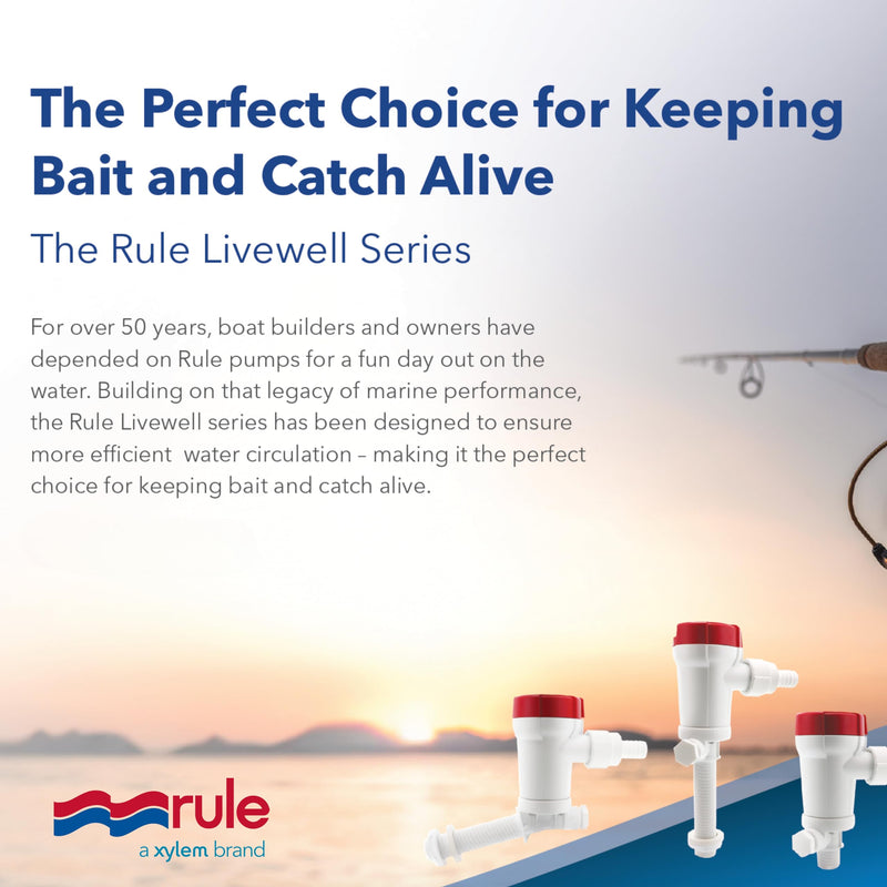 Rule 601FC Livewell Pump for Boat Series – 500 GPH/Straight Seacock Flow – Efficient Water Circulation – Anti-Airlock – Easy Twist & Click – Marine/Baitwell Use Straight Seacock