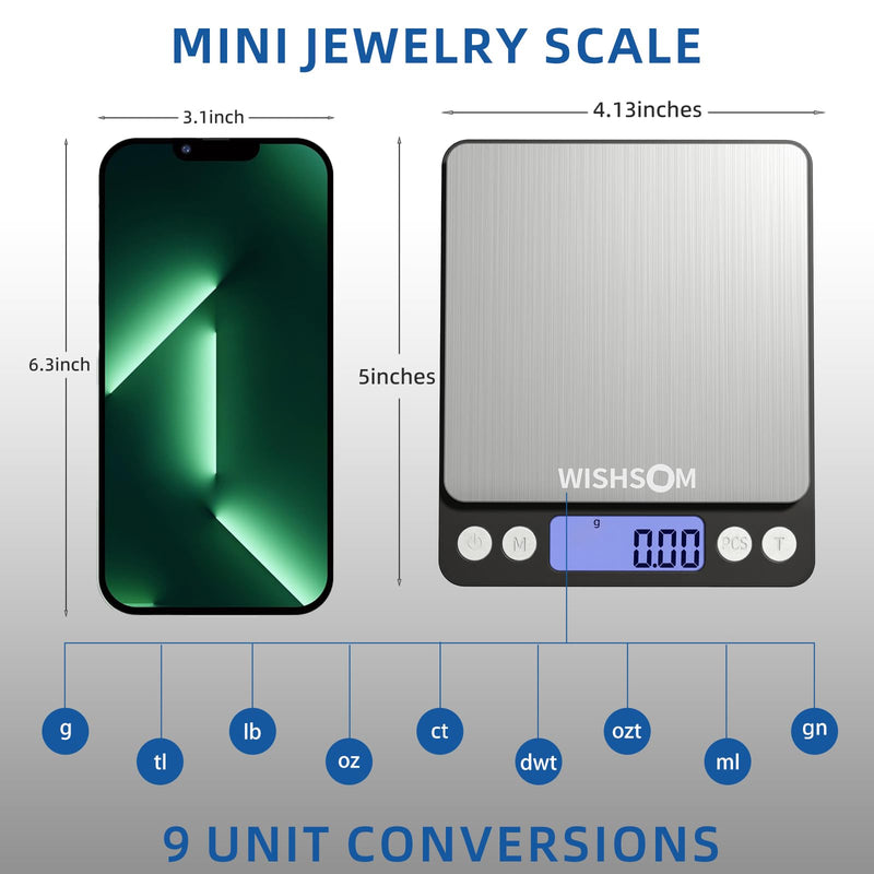 Professional Jewelry Scale, 500g x 0.01g High Precision Digital Gold Scale, Portable Precious Metal Gram Scale for Jewelers, Pawn Shops, Coin Dealers, Gold & Silver Weighing